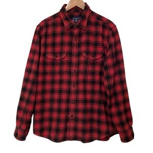 American Eagle Outfitters Men's Large Athletic Fit Red Black Plaid Flannel Shirt